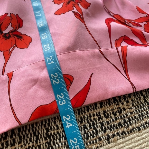 Parker Pink Red Floral Print Silk Blend Pasha Ruffle Wrap Blouse - Picture 13 of 16